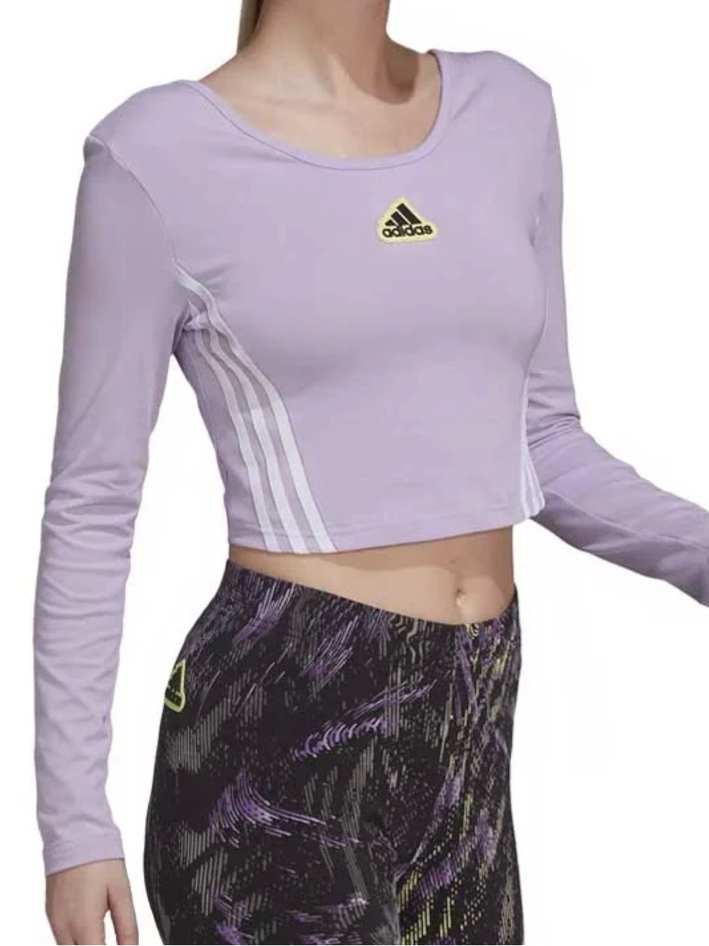Adidas Hyperpulse Crop Long Sleeve Top Purple Glow Sz XL. NWT